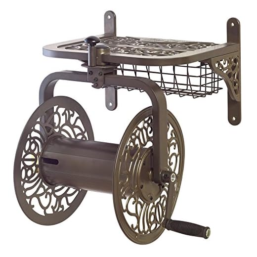 Liberty Garden 714 Decorative Cast Aluminum Navigator Rotating Garden Hose Reel, Holds 125-Feet of 5/8-Inch Hose - Bronze