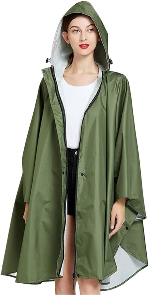 Hooded Rain Coat Trench Women Men Waterproof Outdoors Hiking Raincoat Poncho Cloak Camp Rainwear (Color : Black, Size : One Size)