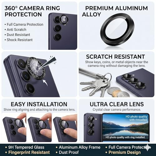 Image of FIRST MART Tempered Glass for Samsung Galaxy Z Fold 5 5G with Black Camera Ring Guard & Installation Kit | HD Clear Edge-to-Edge Screen Protector, Scratch Resistant, Case-Friendly | Pack of 1