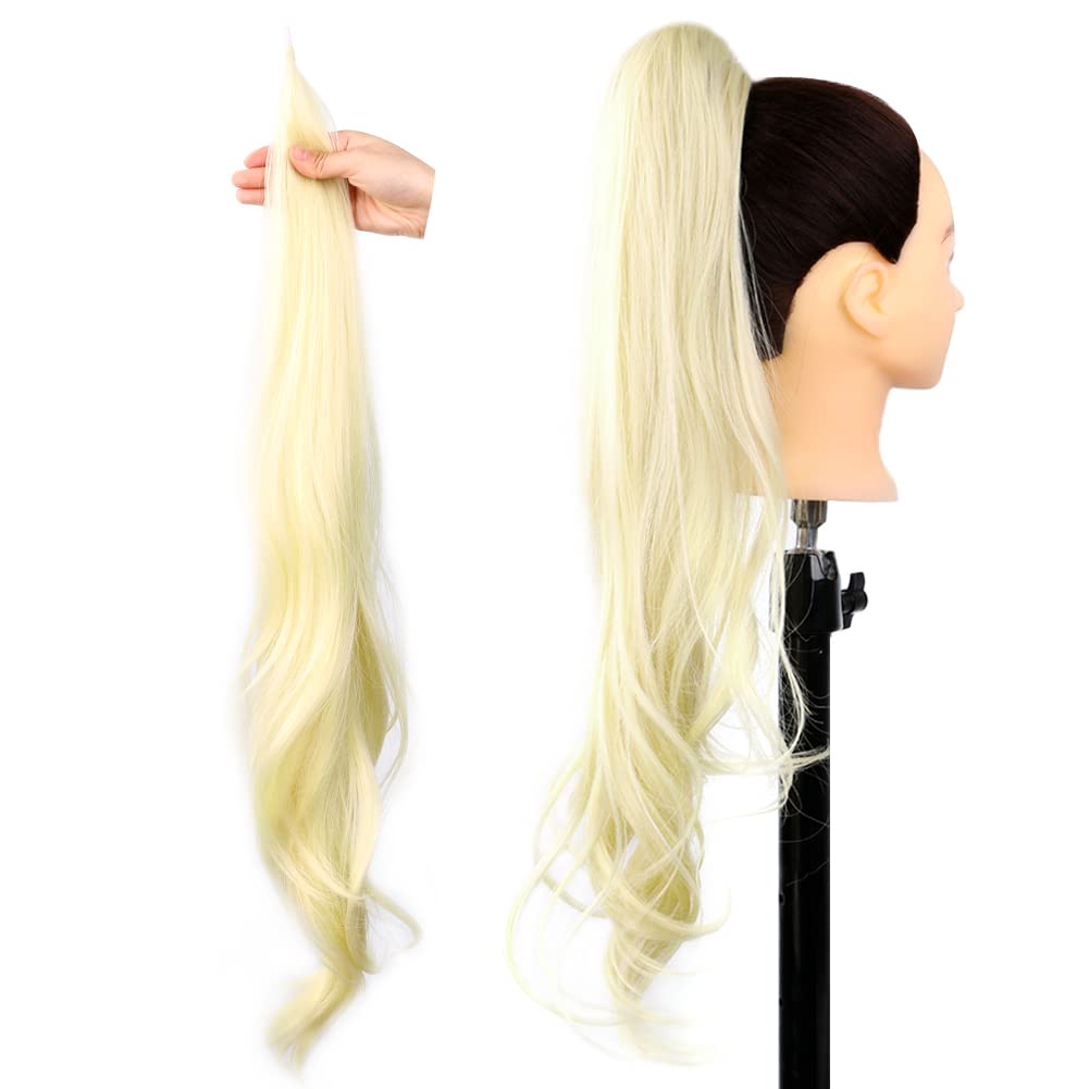 DAIRESS 32Inch Flexible Wrap Around PonyTail Hair Extension Long Curly Synthetic Ponytail Wavy Pretty Hair Ponytails Hairpieces For Women Daily Use(613)