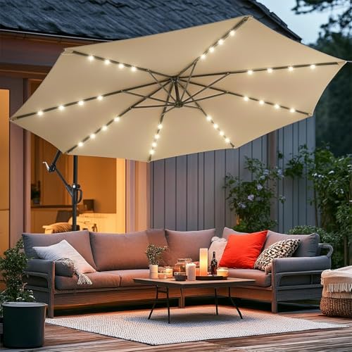 wikiwiki 10ft Solar LED Offset Patio Umbrella