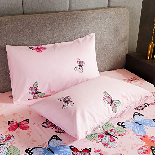 Lamejor Butterfly Bed Sheet Set Queen Size Deep Pockets Easy Fit Hotel Luxury 4 Piece - 1 Flat Sheet, 1 Fitted Sheet, 2 Pillowcases Pink #TOP3