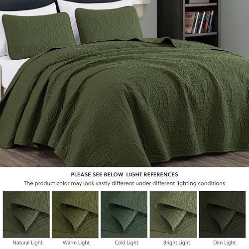 Image of Chezmoi Collection Austin 3-Piece Oversized Bedspread Coverlet Set (King, Cypress Green)