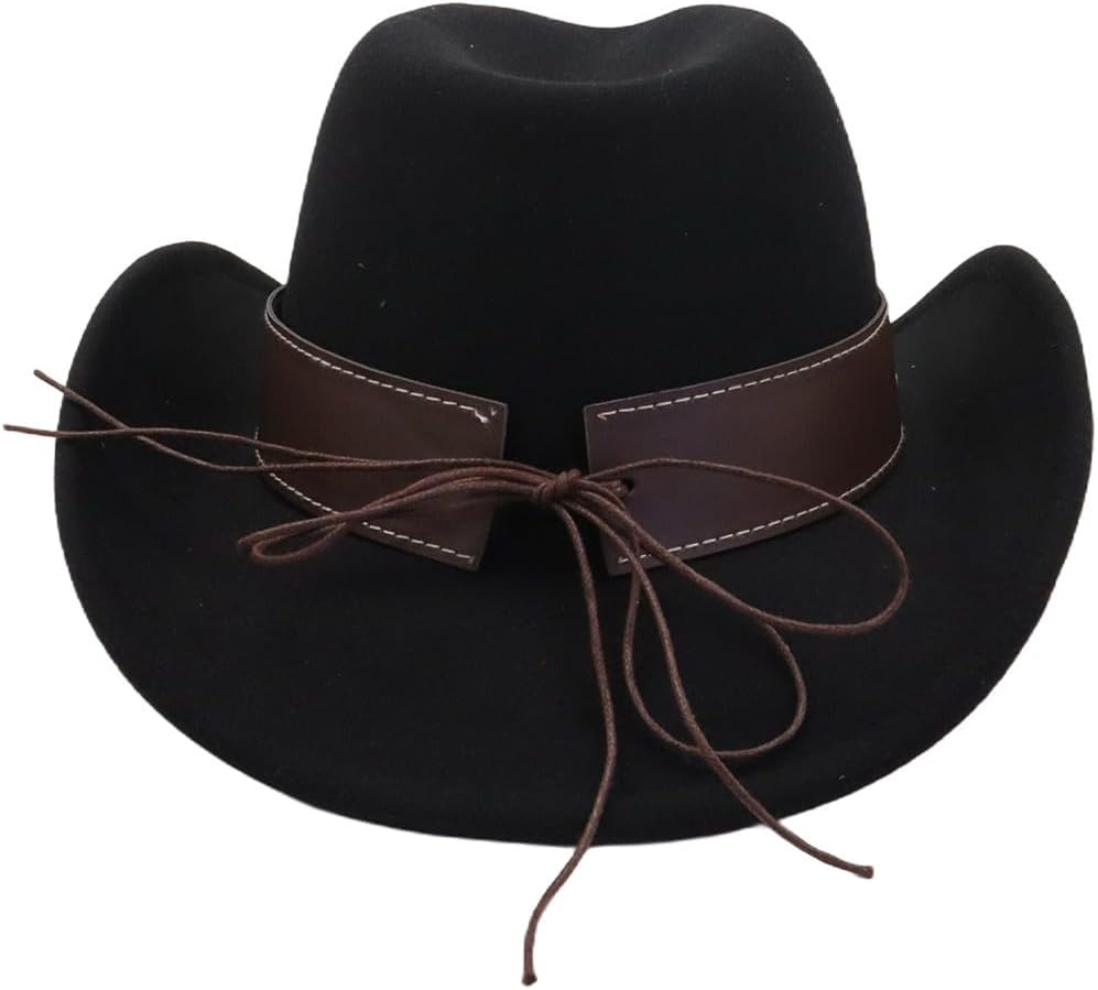 Felt Western Cowboy Cowgirl Hat, Unisex Roll Up Fedora with Belt Buckle, Wide Brim Hat for Halloween Theme Parties