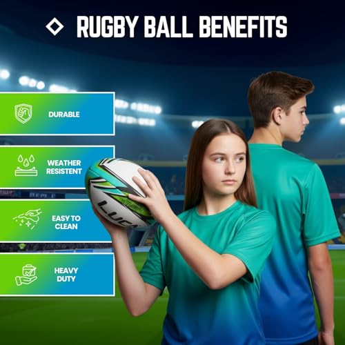 Image of LUCA Rugby Ball Sizes 3, 4 & 5 Hand Stitched Super Grip 3-Ply Construction