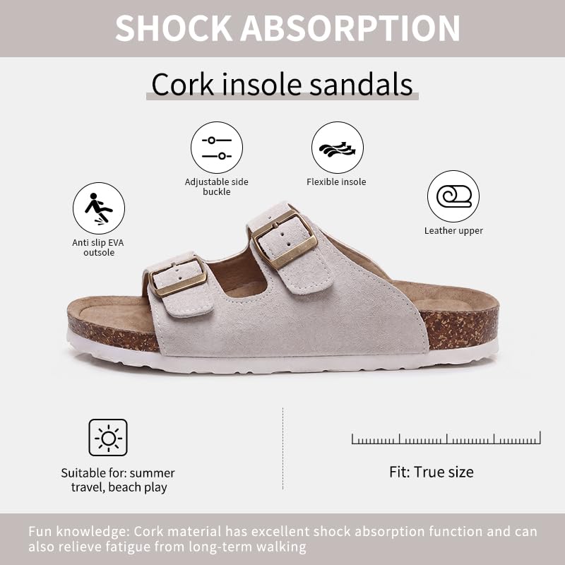 Sandalias de corcho cómodas para mujer con doble hebilla de dos correas beige 38 4
