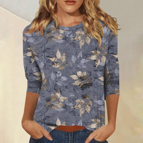 HTHLVMD Womens 3/4 Length Sleeve Tops 2025 Fall Fashion Floral Print Crewneck Causal Trendy Tunic Tops for Women