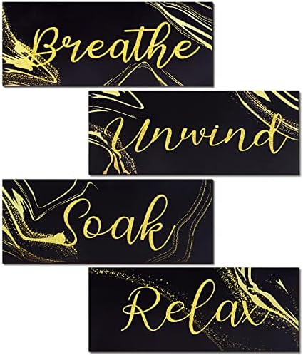 maxkes 4 Pcs Bathroom Wall Decor Farmhouse Sign Rustic Bathroom Decor Wall Art Relax Soak Unwind Breathe Wood Hanging Sign Vintage for Living Room Home Spa Bathroom Decor, 10 x 4 Inch