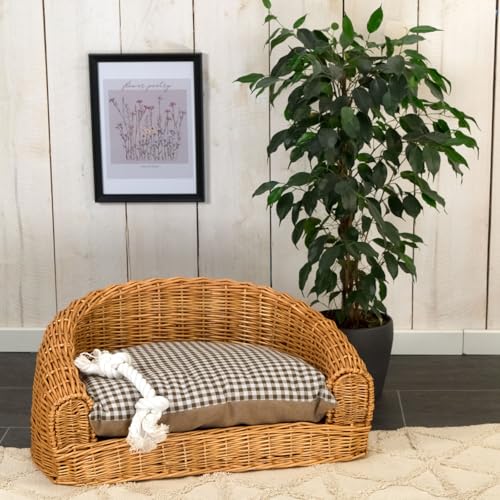 CREEDWOOD Tier Bett Prince | Weide, geflochten, 57x42cm | für kleine bis mittelgroße Hunde | Katzenbett, Hundekorb, Haustier Kuschelbett, Hundekissen, Katzenliege, Haustier Körbchen, Katzenkorb