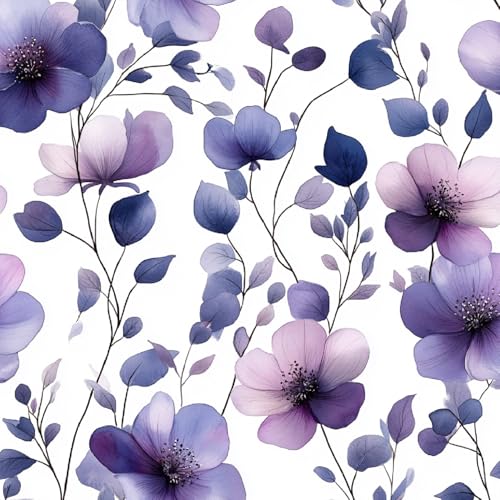 Papel Pintado Pared Flores Moradas Papel Pared Acuarela Plantas Mural Autoadhesivo 44x300 cm Vinilo Adhesivo Muebles Autoadhesivo Papeles Pintados Dormitorio Baño