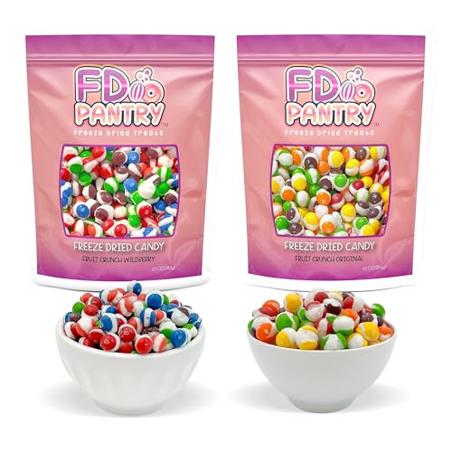 Fruit Crunch Original Rainbow 10oz + Wildberry 10oz Freeze Dried Candy - Assorted Wild Berry and Fruit Flavors, Large Resealable Gift Snack Pouch