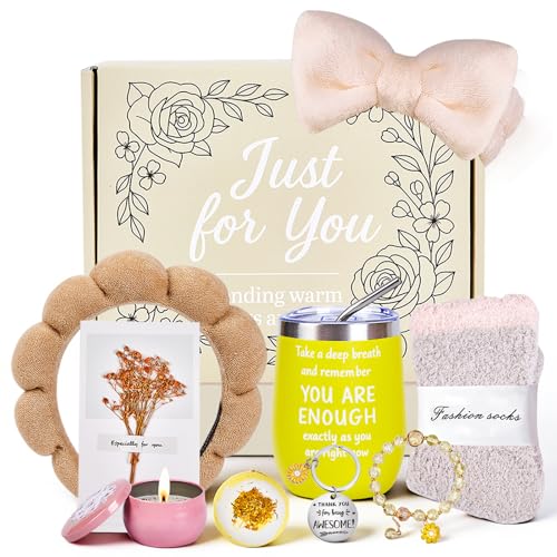 Small Gifts for Women, with 12oz Insulated Mug, Spa Headband for Washing Face Set, Socks & Candle, Thoughtful Birthday Gift for Women, Teenge Girls or Best Friend
