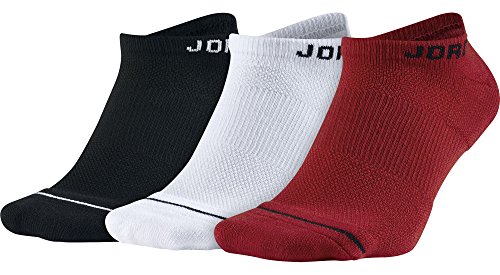 Nike Unisex Jordan Jumpman No-Show Socks (3 Pair) Black/White/Gym Red (Men's 8-12)