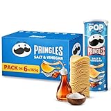 Pringles Sal y Vinagre, Patatas fritas en tubo, Pringles Salt & Vinegar, Contiene Gluten, cuando haces pop, ya no hay stop, Apto para veganos y vegetarianos, Contiene 6 unidades de 165 g