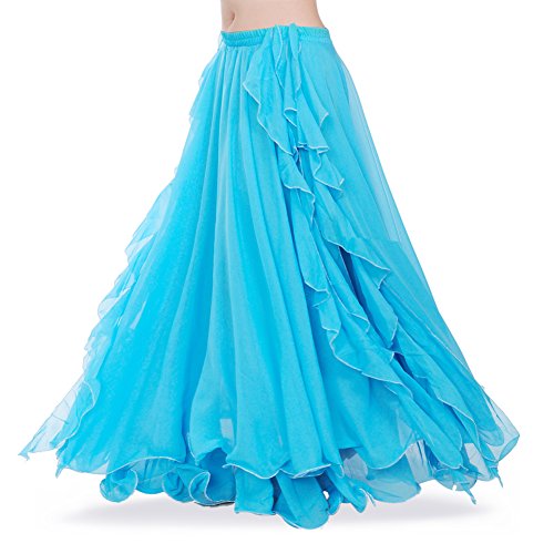 Royal Smeela Women's Belly Dance Chiffon Skirt Ats Voile Maxi Full Dress Bellydance Skirts Lightblue One Size #TOP1