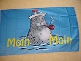 Fahnen Flaggen Moin Moin SEEHUND MIT Pfeife 150 x 90 cm Fahne Flagge