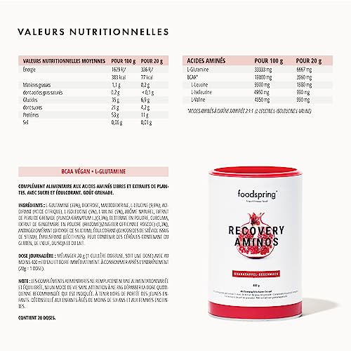 foodspring Recovery Aminos, Grenade, 400g, La récupération n'a jamais été aussi saine, Fabriqué en Allemagne – Image 5