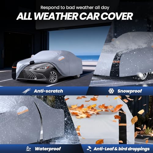 Image of Multi-Layer Car Cover Custom Fit for Lexus ES ES300 /ES330 /ES350(2012-2026), Waterproof All Weather for Automobiles, Gift with Towel, Heavy Duty Car Covers for Rain Sun UV Protection with Door Zipper