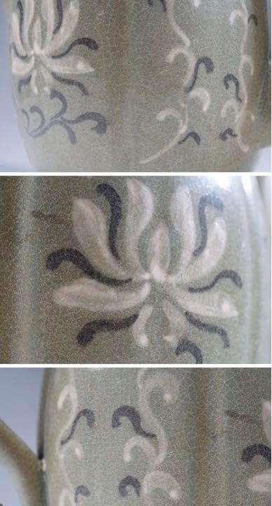 高麗12世紀盛期 高麗青磁白堆花文水注 漆箱付 青磁草花文水次 朝鮮古