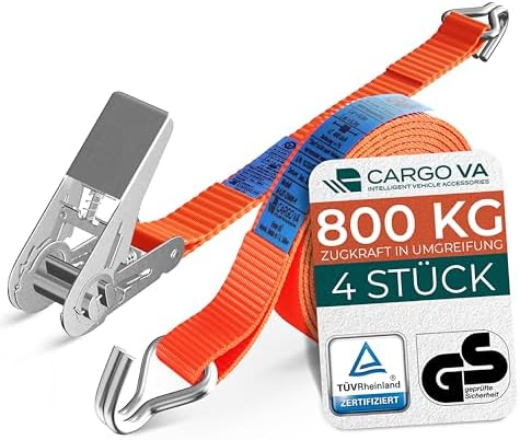 Robuste 800kg Spanngurte mit Ratsche [4er Set] - TÜV/GS Zertifiziert & DIN - Vielseitig Einsetzbar - 25mm Breite - Ideal für Professionelle Anwendungen [10M]
