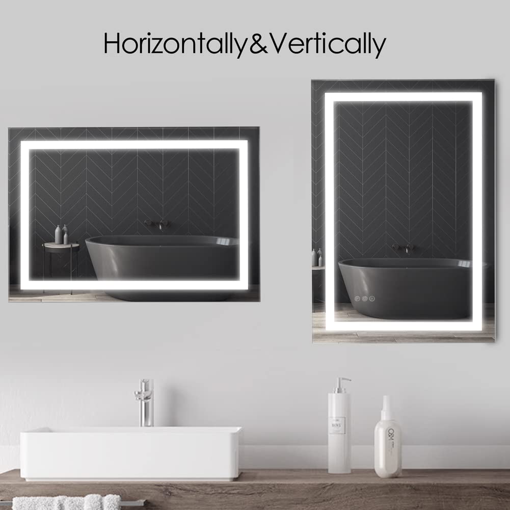 24 x 32 Inch LED Mirror Wall Mounted 3 Brightness x 3 Colors Anti-Fog Waterproof Back Mack-up Bathroom