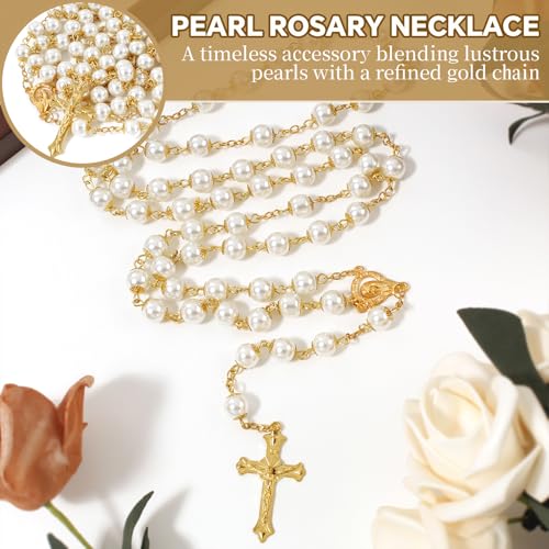 Hpbaggy Kommunion Rosenkranz Halskette Perlen Mit Samt Geschenkbeutel Katholisch Rosenkranz Kette Jesus Kreuz Gebetskette Christlich Rosary Chain Geschenke Für Frauen und Männer Mädchen Jungen