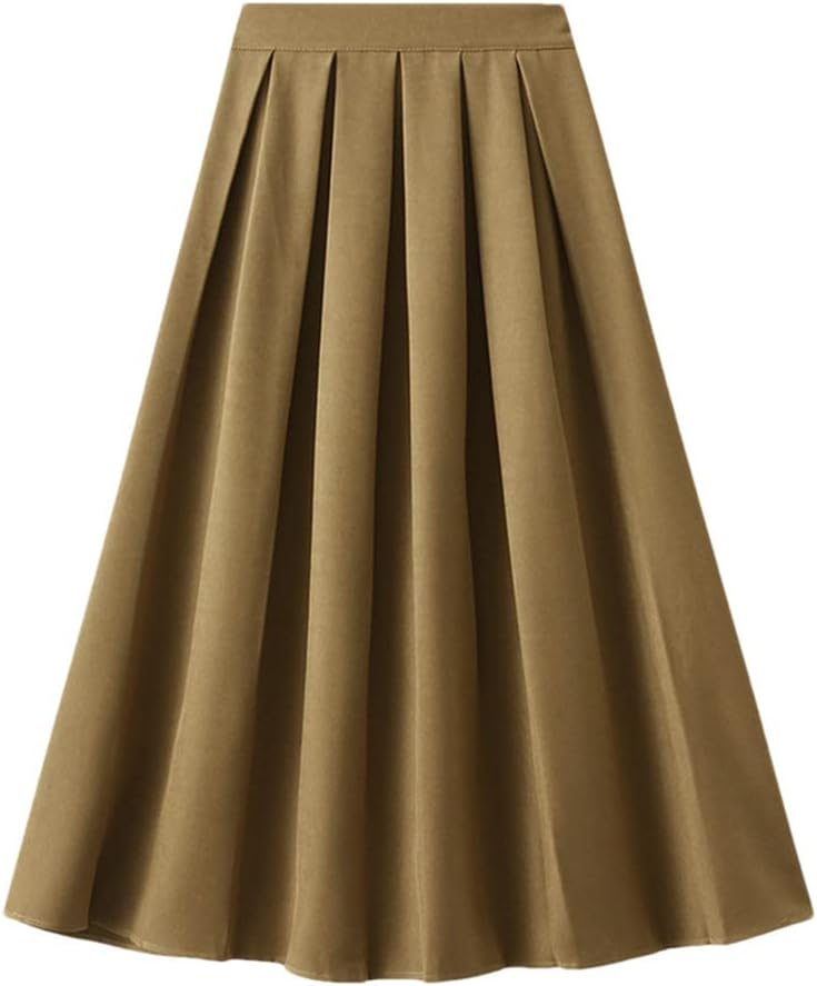 Youllyuu Autumn Pleated Skirt Elastic Waist Long Skirts