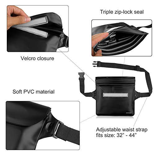 Waterproof Waist Pouch 2-Pack | Beach Accessories Waterproof Fanny Pack Dry Bag For Swimming Snorkeling Sailing Kayaking Pool Water Parks | Keep Your Phone Wallet Safe And Dry (Black & Black) #TOP2
