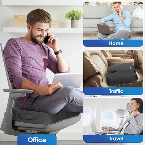 TushGuard Seat Cushion for Office Chair Memory Foam Non-Slip Cushion Back, Coccyx, Sciatica, Tailbone Pain Relief Butt Pillow for Office Chair, Car, Wheelchair, Grey, X-Large - Thumbnail 7