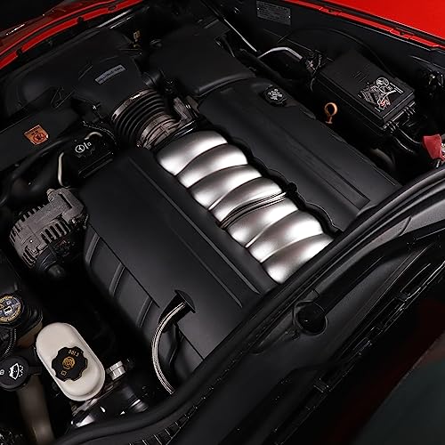 Image of Engine Shroud Cover Panel Trims Cover Compatible with Chevy Corvette C6 2005-2013, Aluminum Car Fuel Engine Trim Covers Accessories (Silver)