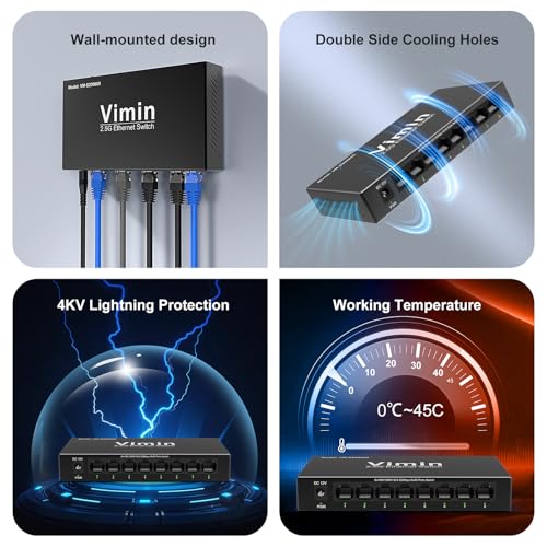 Image of 8-Port 2.5G Switch Unmanaged, 8 x 10 /100 /1000 /2500Mbps RJ45 Ports, Plug & Play 2.5G Ethernet Switch, 8 Port Network Switch 2.5 Gigabit Metal Housing, Desktop /Wall-Mount, for Home & Office Network