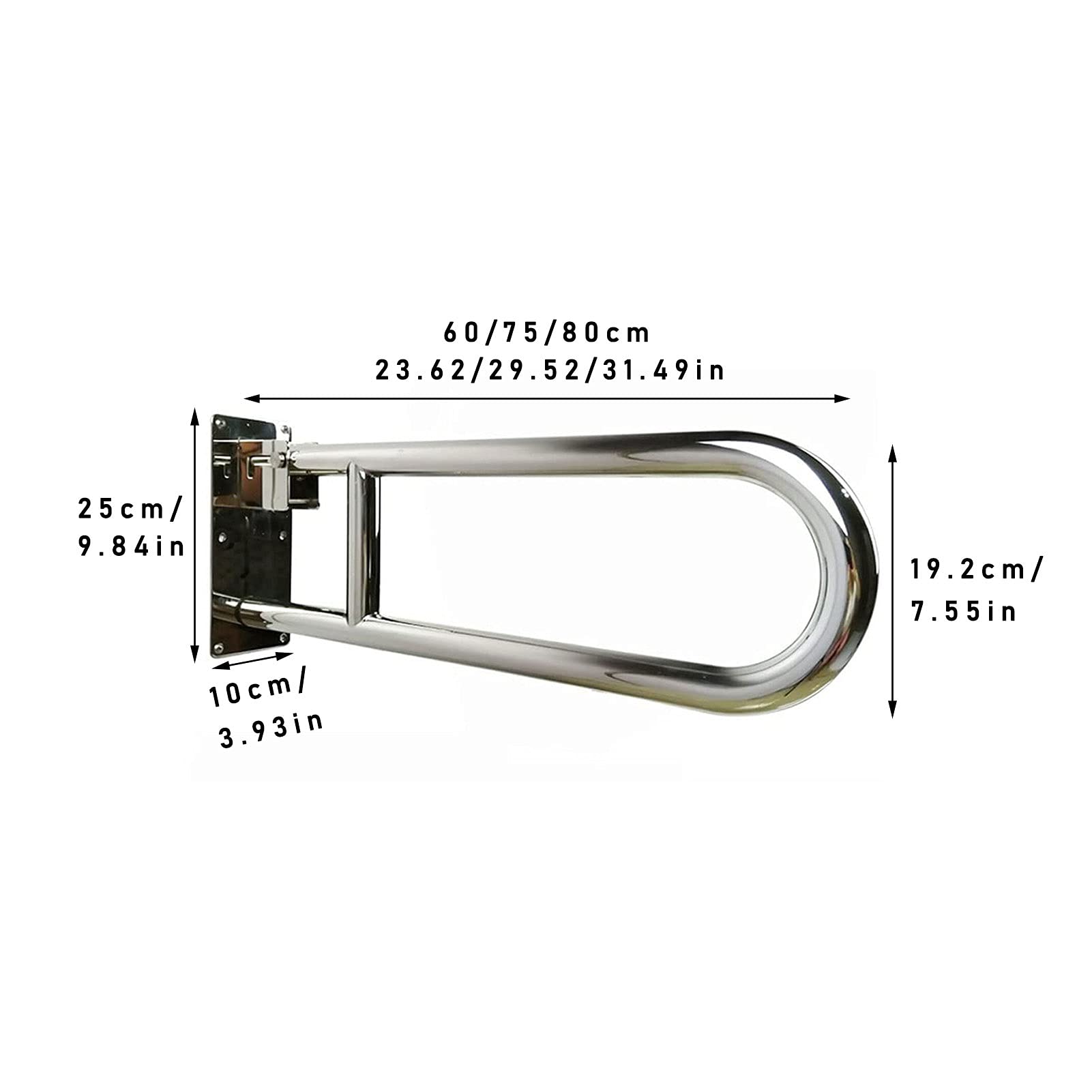 Maniglione di Sicurezza per Bagno, Struttura di Sicurezza in Acciaio Inox, Pieghevole, a Scomparsa, a Parete, per disabili, Antiscivolo, Barra di Supporto (75 cm)