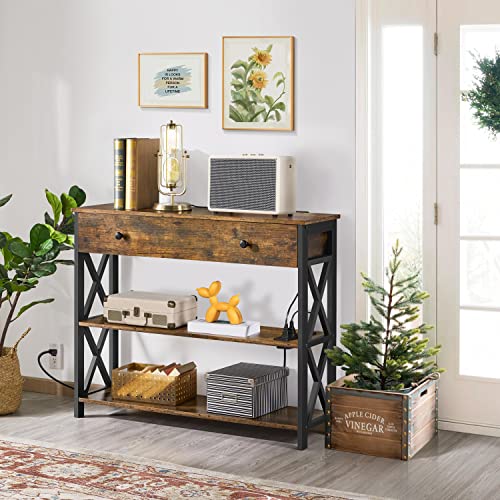 image for Yaheetech Console Table with 2 Outlets and 2 USB Ports, Industrial Ent