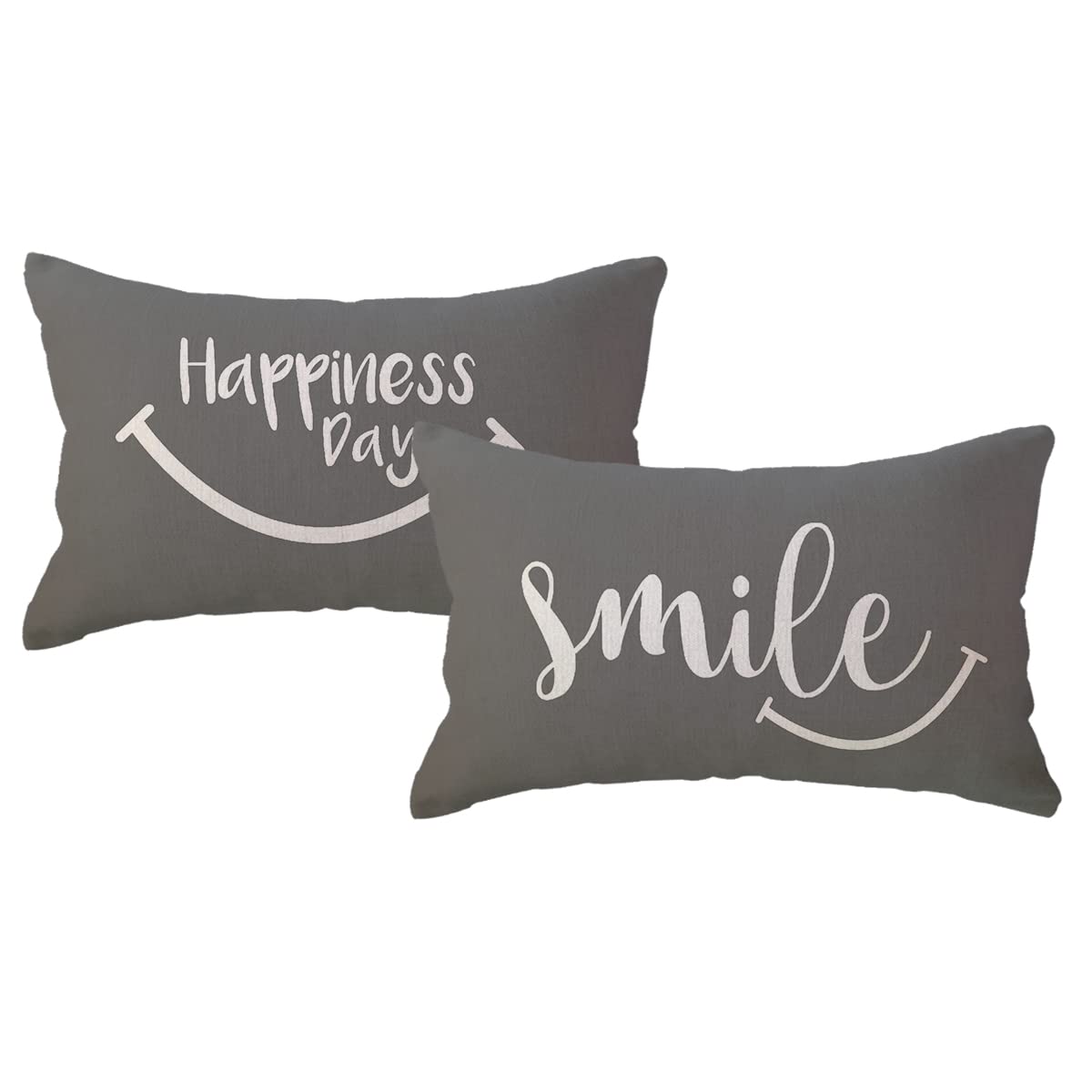 Happiness Day Throw Pillow Covers Smile Decorative Lumbar Pillowcases 12 x 20 Inch Motivational Word Rectangular Cushion Covers
