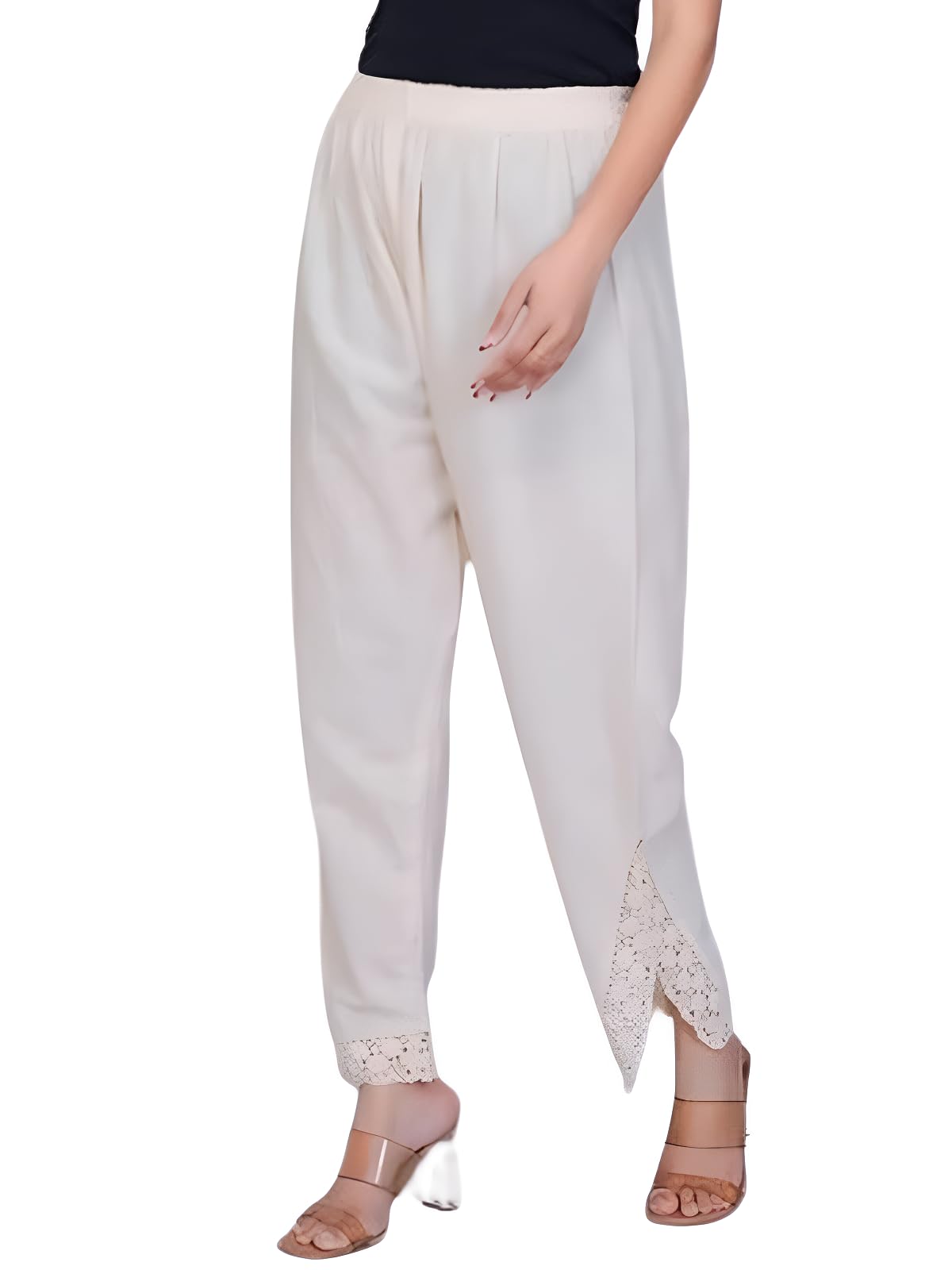 Leriya Fashion Pantaloni da donna | Pantaloni palazzo etnici in cotone con ricamo in pizzo | elastico in vita gamba larga casual pantaloni da donna | comodi pantaloni estivi da donna