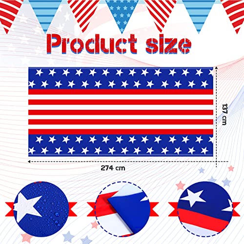 Image of Newwiee 3 Pcs 4th of July Patriotic Tablecloth Disposable American Flag Tablecloth 54x108 Plastic Red White Blue Independence Day Rectangle Table Cover 250th Decoration (American Flag Style)