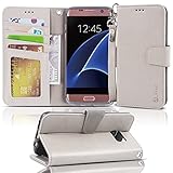 Galaxy s7 edge Case, Arae [Wrist Strap] Flip Folio [Kickstand Feature] PU leather wallet case with ID&Credit Card Pockets For Samsung Galaxy S7 edge (not for S7 beige-grey)