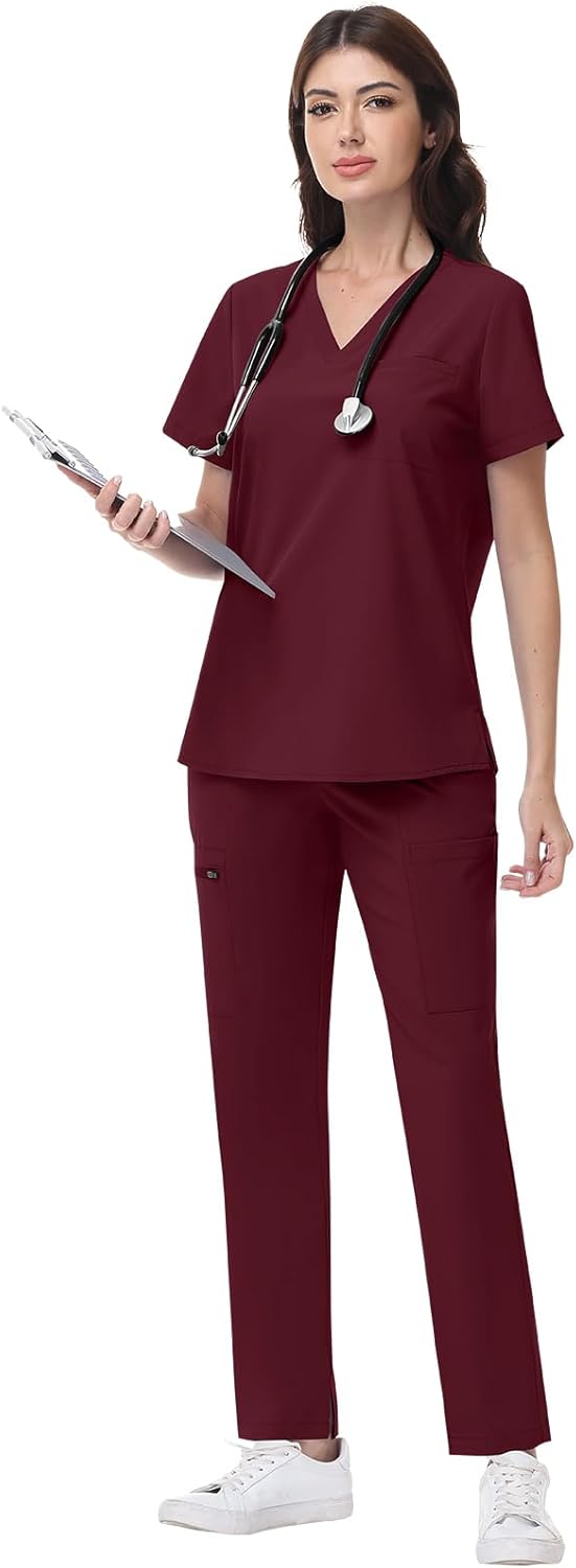 niaahinn Women's Scrub Set - V-Neck Medical Uniforms with Stretch Fabric & Zipper Pockets - Image 2