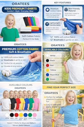 Image of Kids Premium Pure Cotton biowash t-Shirt | Super Soft Anti-Pilling & Breathable Kids Wear Round Neck Half Sleeves Multi-Color Soft Summer Tees for Girls Pack of 1