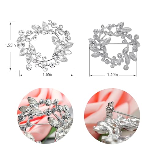 Image of Gyn&Joy Clear Crystal Rhinestone Floral Wreath Pin Brooch BZ005