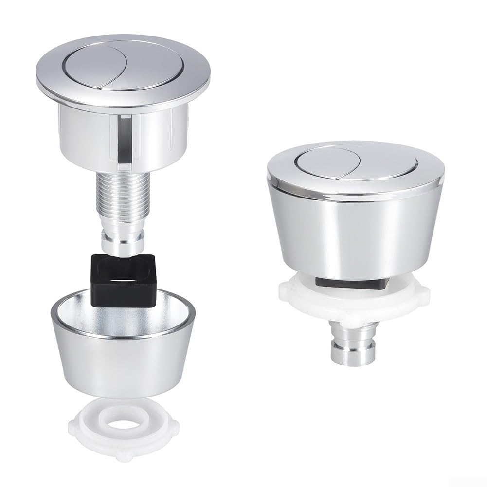 Kit de botón de inodoro de doble descarga – Para agujeros de tapa de cisterna de 20 mm y 40 mm, acabado de latón cepillado con accesorios de instalación completos – para (plata)