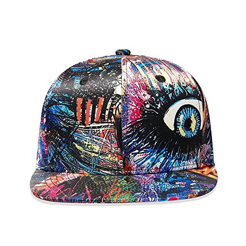 Image of Colorful Graffiti Snapback Hats for Men Women, Abstract Printed Sun Baseball Cap Flat Bill Youth Hip Hop Caps