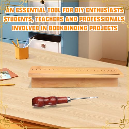 GeryVtee Buchbindewiege aus Holz mit 2 Ahlen Tragbare Buchbinder-Stanzwiege mit Piercing-Anleitung Buchbindewerkzeug für Buchbindung, Buch DIY Handwerk, einfach zu bedienende Anleitung