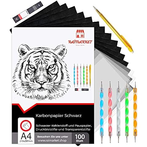 Raimarket 100 Blatt Schwarzes Kohlepapier Transferpapier | Zeichnen Von Entwürfen Mit Durchschlagpapier Pauspapier | Graphitpapier In Premium-qualität Carbon Paper Cover