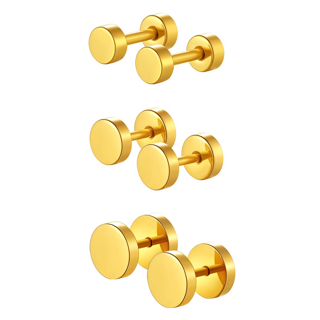 Stainless Steel/18K Gold Plated Men Women Round/Ball/Screw Stud Earrings Set Ear Piercing Plugs Tunnel Punk Hip Hop Style Jewelry(with Gift Box)-image-47
