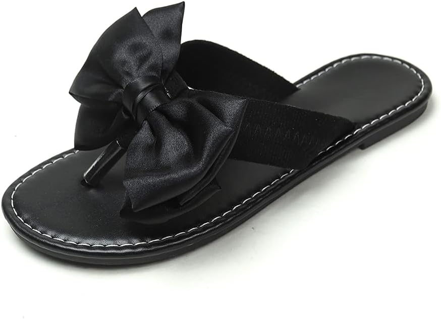 Women’s Bowknot Flat Sandals – Cute Summer Slip-On Flip Flop Sandals with Satin Bow Accent, Comfortable Casual Thong Slides for Beach, Vacation, or Everyday Wear