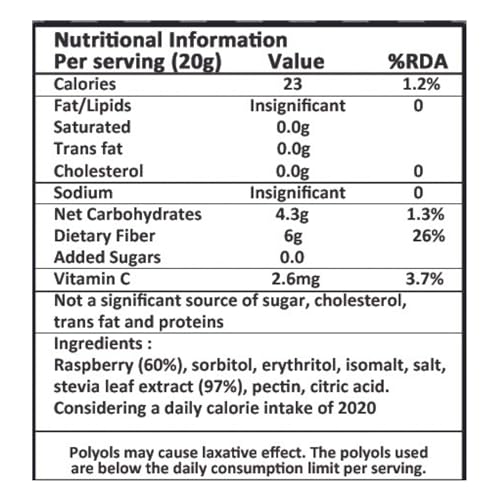 Image of Vistevia Sugar Free Raspberry & Strawberry Jam, Diabetic and Keto Friendly - Sweetened Naturally with Stevia, More Than 60% Whole Berry Content - Tastes Delicious - Pack of 2 (220 * 2 GM)