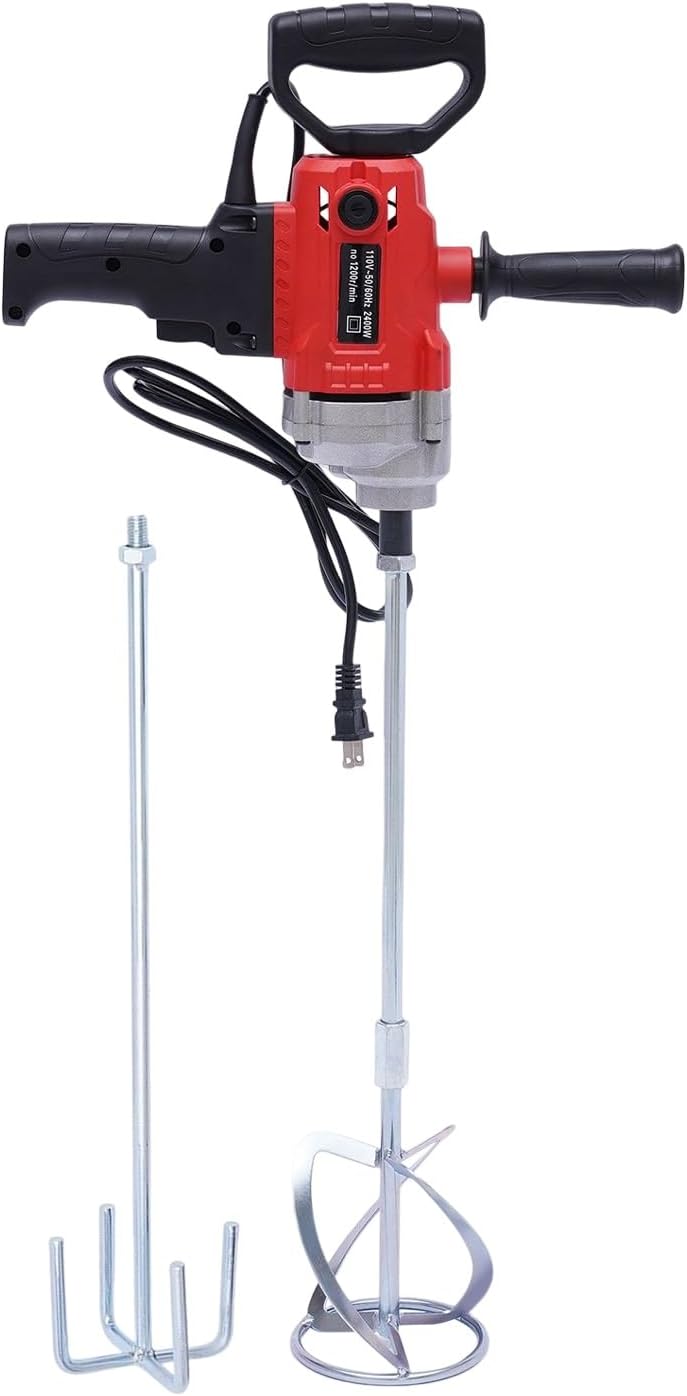 Concrete Mixer 1050W Handheld Electric Drill Mixer Set with Handle 6 Adjustable Speed Portable Corded Mortar Mixing Machine for Cement Plaster Mud Paint