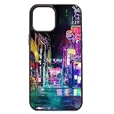 Tokyo City Sci Fi Night Tokyo Japan Urban Case - Compatible with iPhone 12/12 Pro - Durable Non-slip TPU Rubber Shockproof Slim Case (12/12 Pro) Black