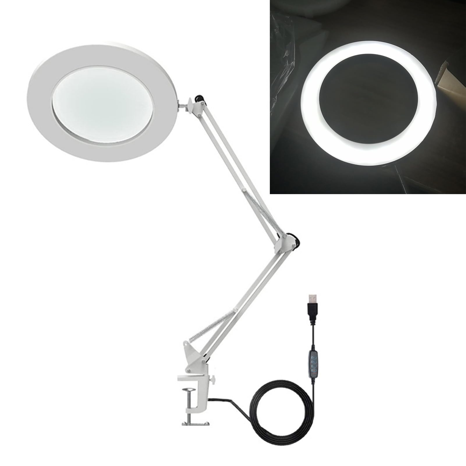 AMONIDA Lupa LED 10X con Brazo Flexible de Brillo Ajustable para Tareas Detalladas en el Banco de Trabajo, 1 Unidad (White)